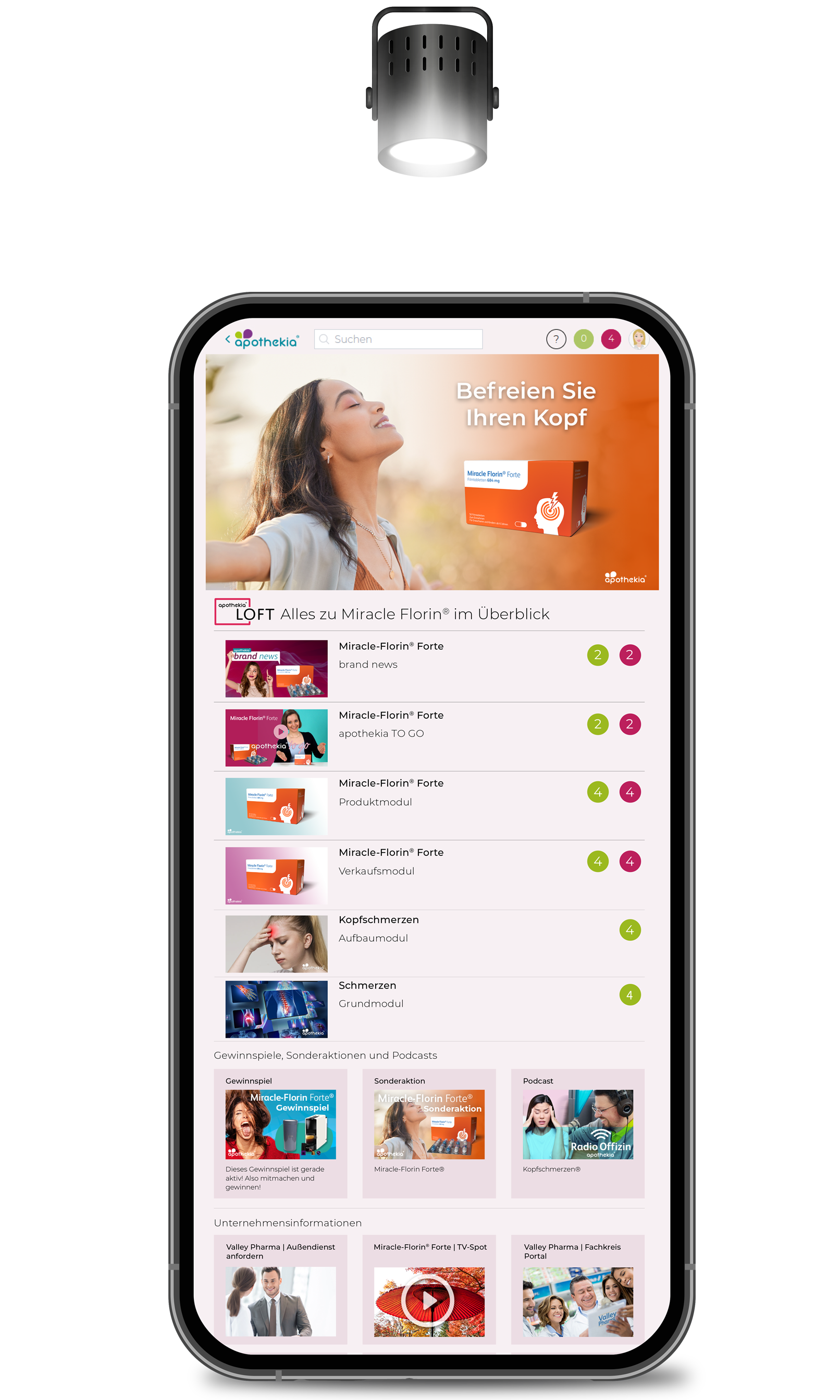 apothekia Plattform auf dem Smartphone – OTC-LOFT Ansicht